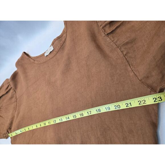 Bellambra Italy Linen Blouse Oversized Hi-Lo Hem 3/4 Sleeves Brown Small - Picture 6 of 8